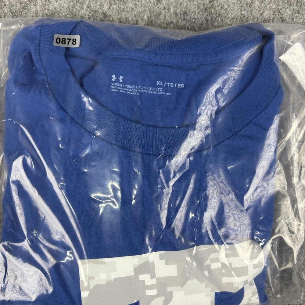 Under Armour Shirt Mens Xl Blue Long Sleeve Athletic Camo Logo Loose Fit Tee